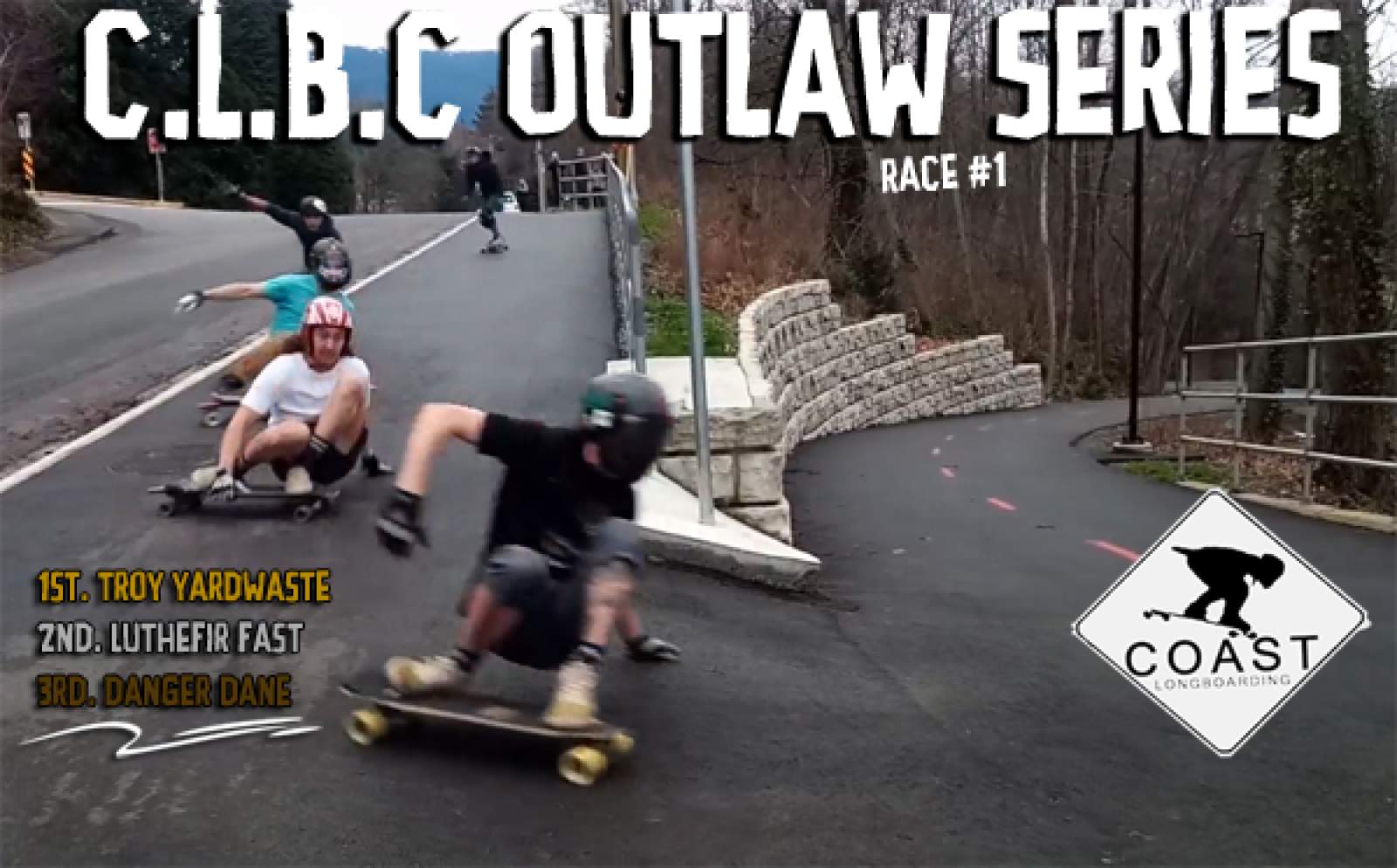 ALL HAIL SKATAN!!!! AND TURBO TROY FUCKIN YARDWASTE WINS!!! RACE #1  C.L.B.C. OUTLAW SERIES HAS OFFICIALLY KICKED THE FUCK OFF THANKS TO Chase Johnson PICKING UP THE SLACK AND PULLING THIS ALL TOGETHER!!!! WERE BAAACK!!!! A RACE AND COAST FAMILY GATHERING EVERY WEEKEND TILL APRIL 20th 2019!!!! THE CHAMPIONSHIP RACE FINALE!!! CONGRATULATIONS TURBO!!! YOUR C.L.B.C. RACE 1. PODIUM!!! 1st. Troy Grenier 2nd. Luther Mast 3rd. Dane Hanna (Coast is giving out a all access pass to this years Attack of Danger Bay events including Camping Pass, Danger Bay and Jakes rash freeride and race registration, 2019 Coast Hood, Slide Comp entry and Cariboo Brewing Beer if they jump back on board this year!!! ATTACK OF DANGER BAY 18 **2 Race Tracks** Jakes Rash Freeride! ) Chase will have some other prizes I’m sure as well!! •••JANUARY 12, 1:00pm DOCKSIDE DISASTER!!!!! BE THERE!!! on COASTLONGBOARDING.COM